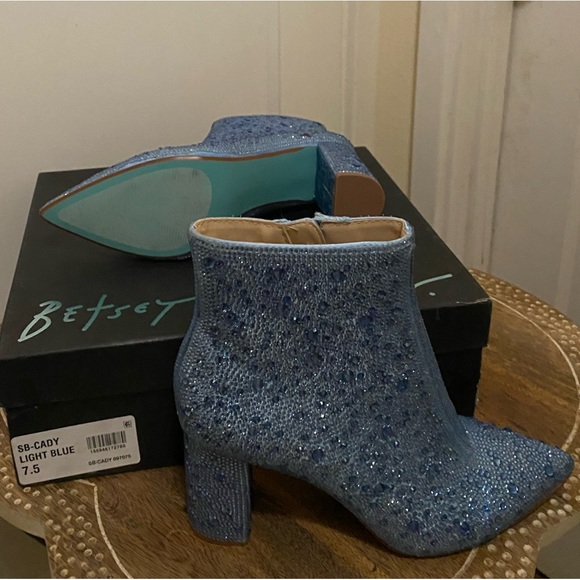 Betsey Johnson Cady Blue Sequin Pointed Toe Heeled Ankle Boot - Picture 14 of 17